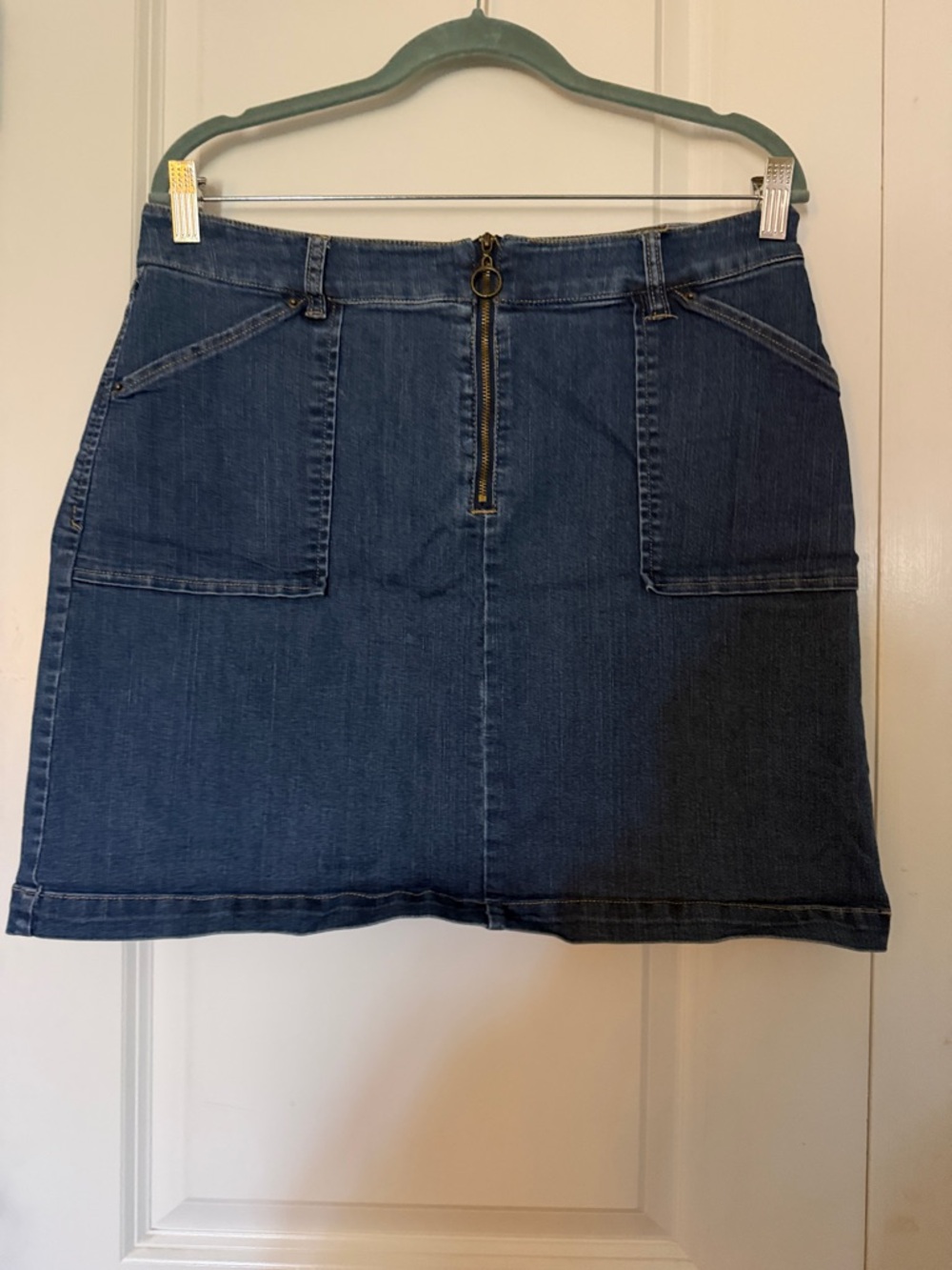 INC International Concepts Blue Denim Mini Skirt with Front Ring Zip
